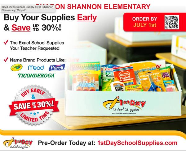 Pre-Order your School Supplies through July 1st. 